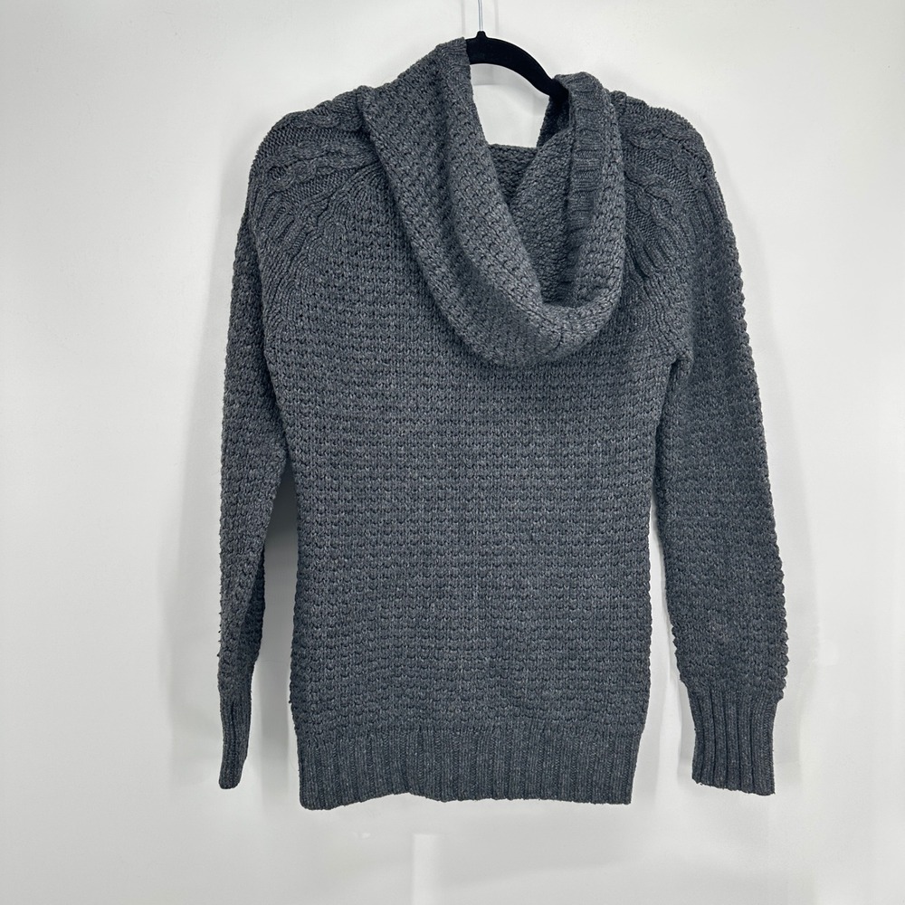 Old Navy Women's Cable Knit Shawl Collar Sweater L Charcoal Gray Wool Blend Y2K - Picture 5 of 7